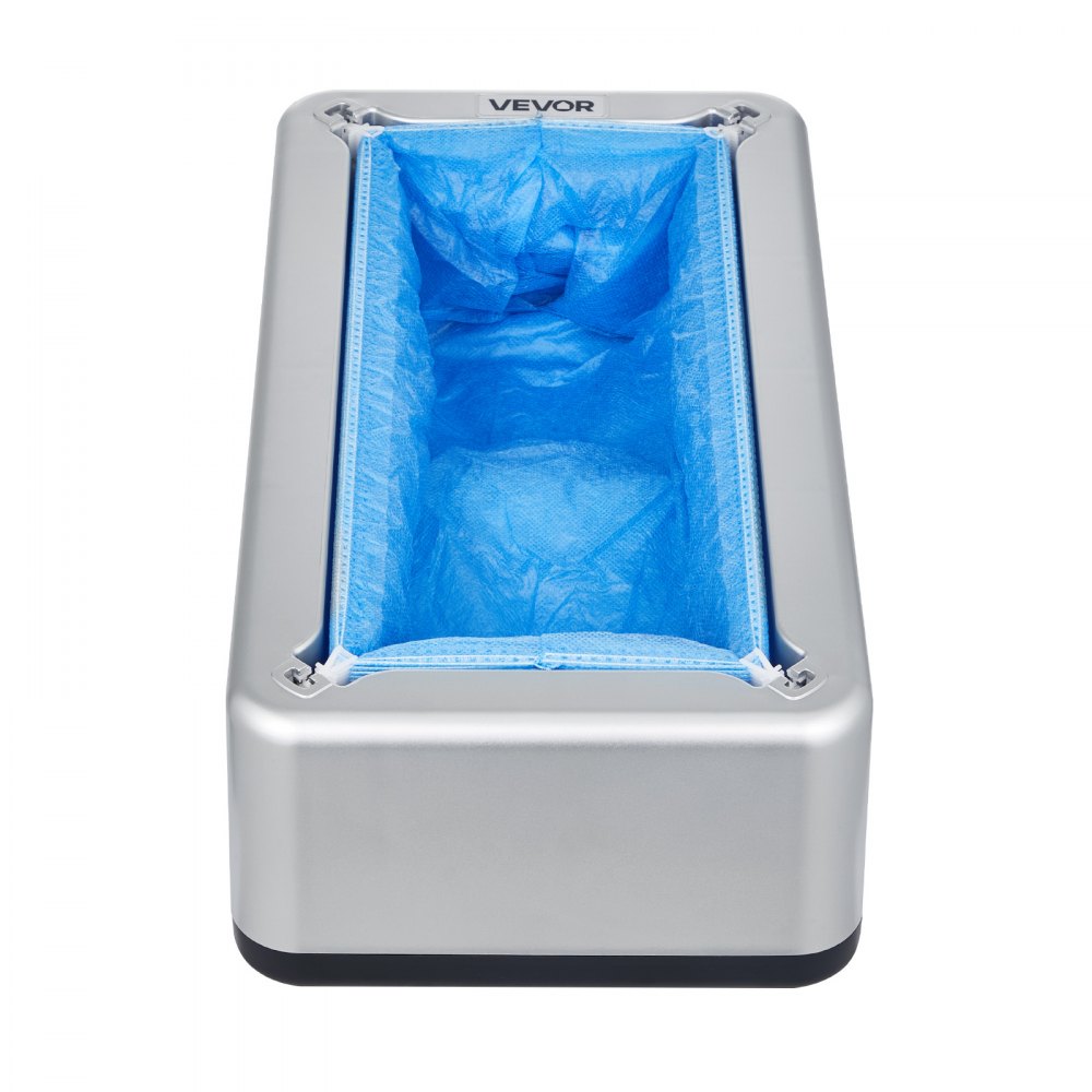 VEVOR Shoe Cover Dispenser, Automatic Overshoe Dispenser with 100 Disposable Shoe Covers, Fits Sizes up to US 11, for Home, Office, Laboratory, Factory, Hospital, Indoor Use, Silver