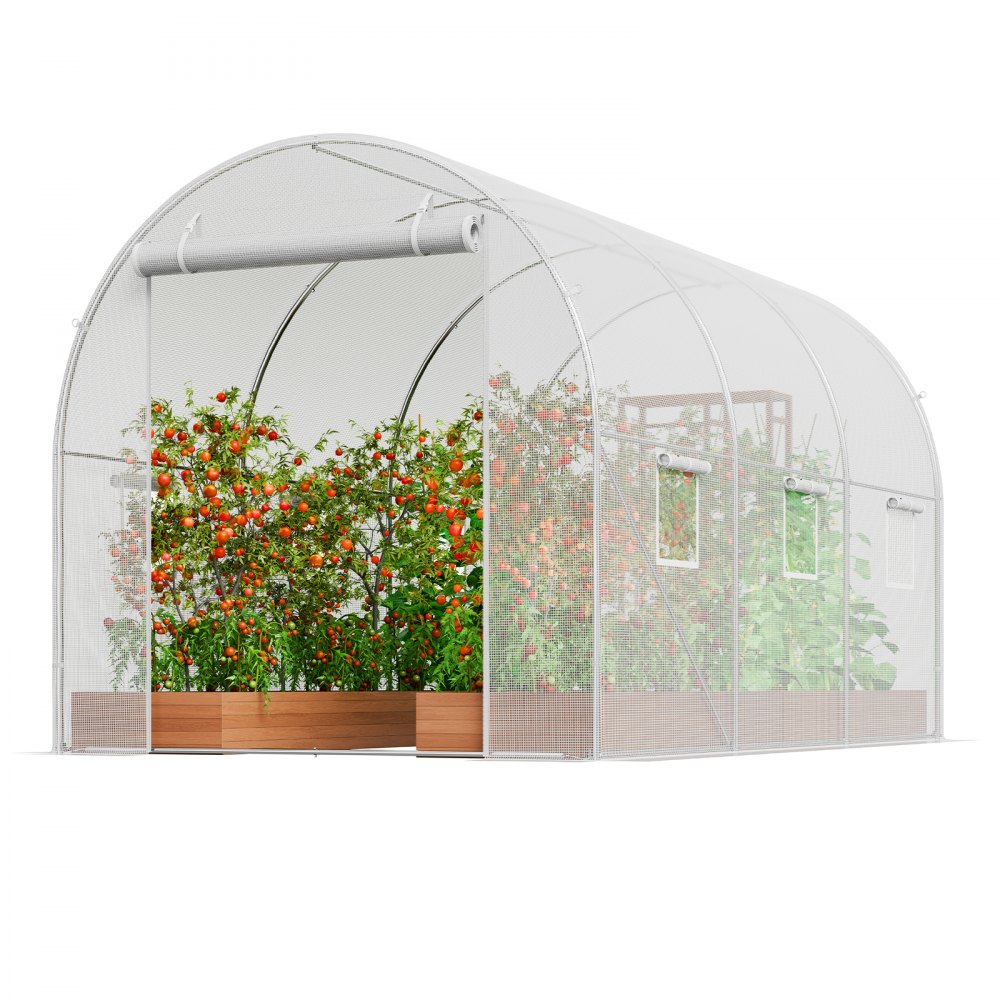 VEVOR walk-in tunnel greenhouse, 3.9 x 1.9 x 1.8 m, foil greenhouse tunnel, plant greenhouse with galvanized steel frame, white PE cover, roll-up zippered door and 6 windows for outdoor use