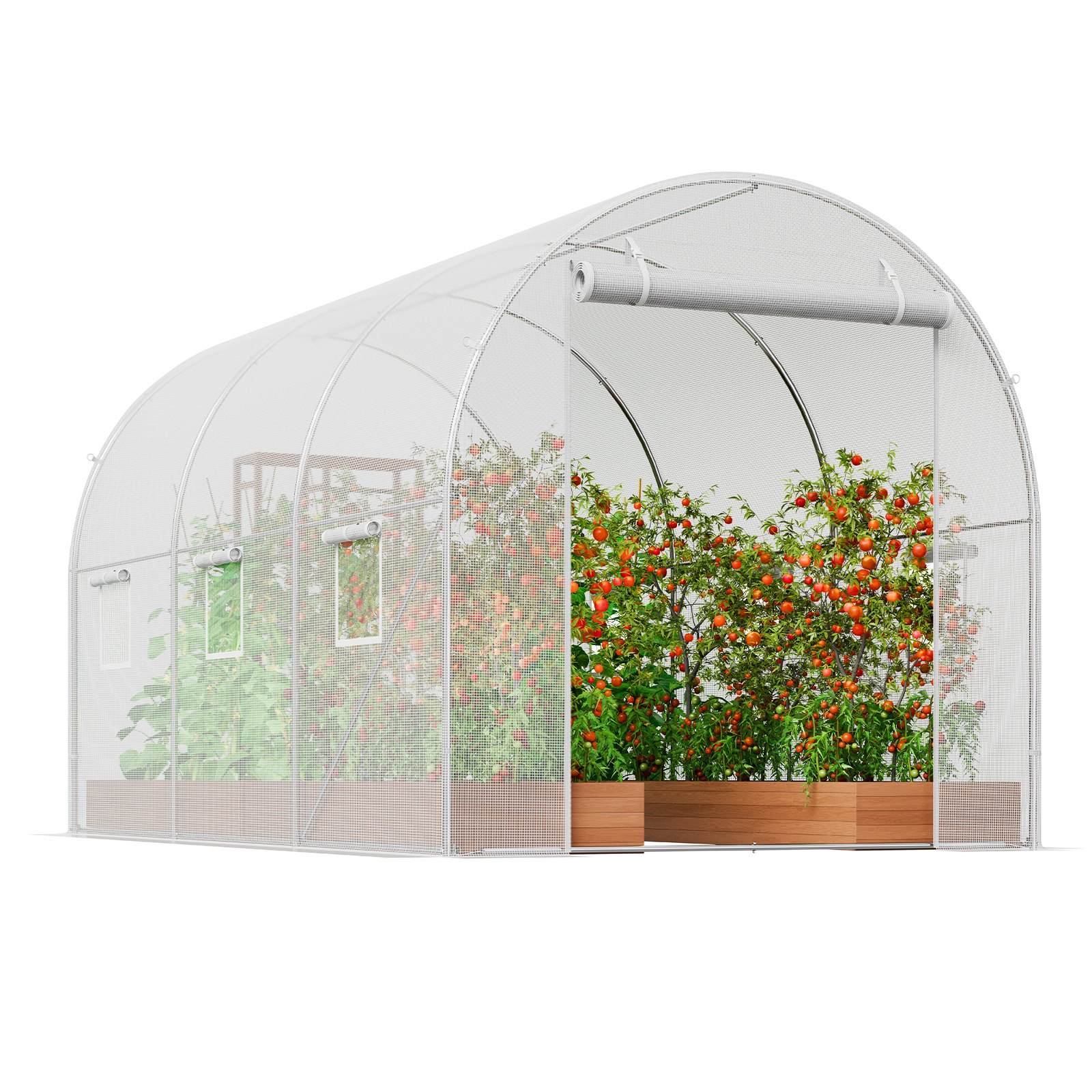 VEVOR Invernadero Túnel 292x196x190 cm Carpa Refugio para Plantas Estructura de Acero Galvanizado Cubierta de PE Puerta Enrollable con Cremallera 6 Ventanas para Cultivo de Verduras Flores, Blanco
