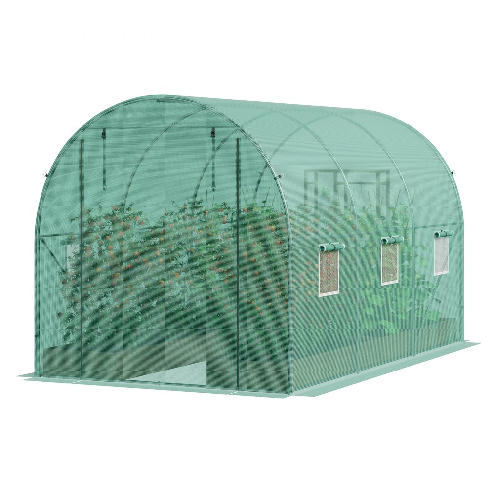 VEVOR Invernadero Túnel 292x196x190 cm Carpa Refugio para Plantas Estructura de Acero Galvanizado Cubierta de PE Puerta Enrollable con Cremallera 6 Ventanas para Cultivo de Verduras Flores, Verde