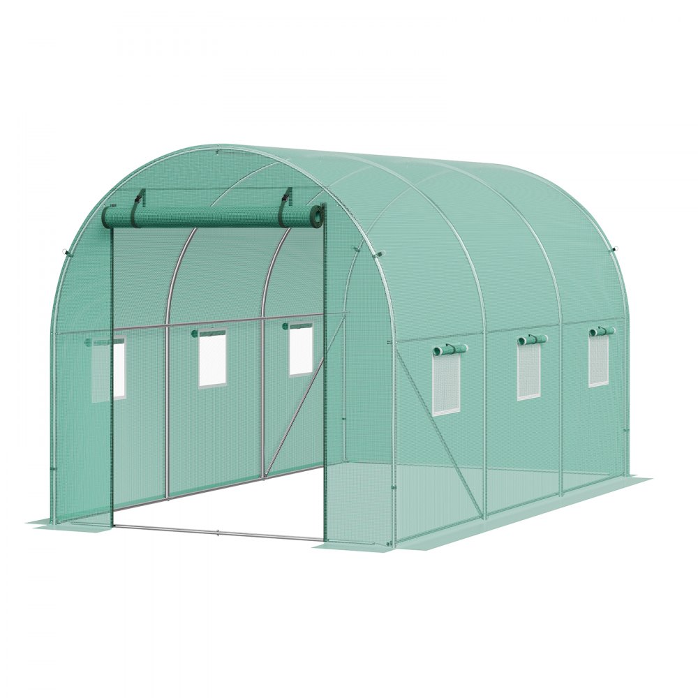 VEVOR Invernadero Túnel 292x196x190 cm Carpa Refugio para Plantas Estructura de Acero Galvanizado Cubierta de PE Puerta Enrollable con Cremallera 6 Ventanas para Cultivo de Verduras Flores, Verde