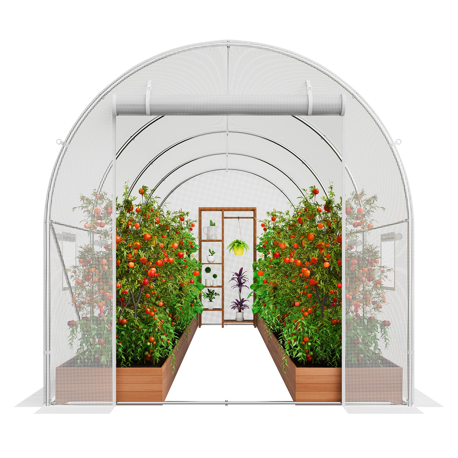 VEVOR Invernadero Túnel 445x194x192 cm Carpa Refugio para Plantas con Estructura de Acero Galvanizado Cubierta de PE Puerta Enrollable con Cremallera 8 Ventanas para Cultivo de Verduras Flores, Blanco