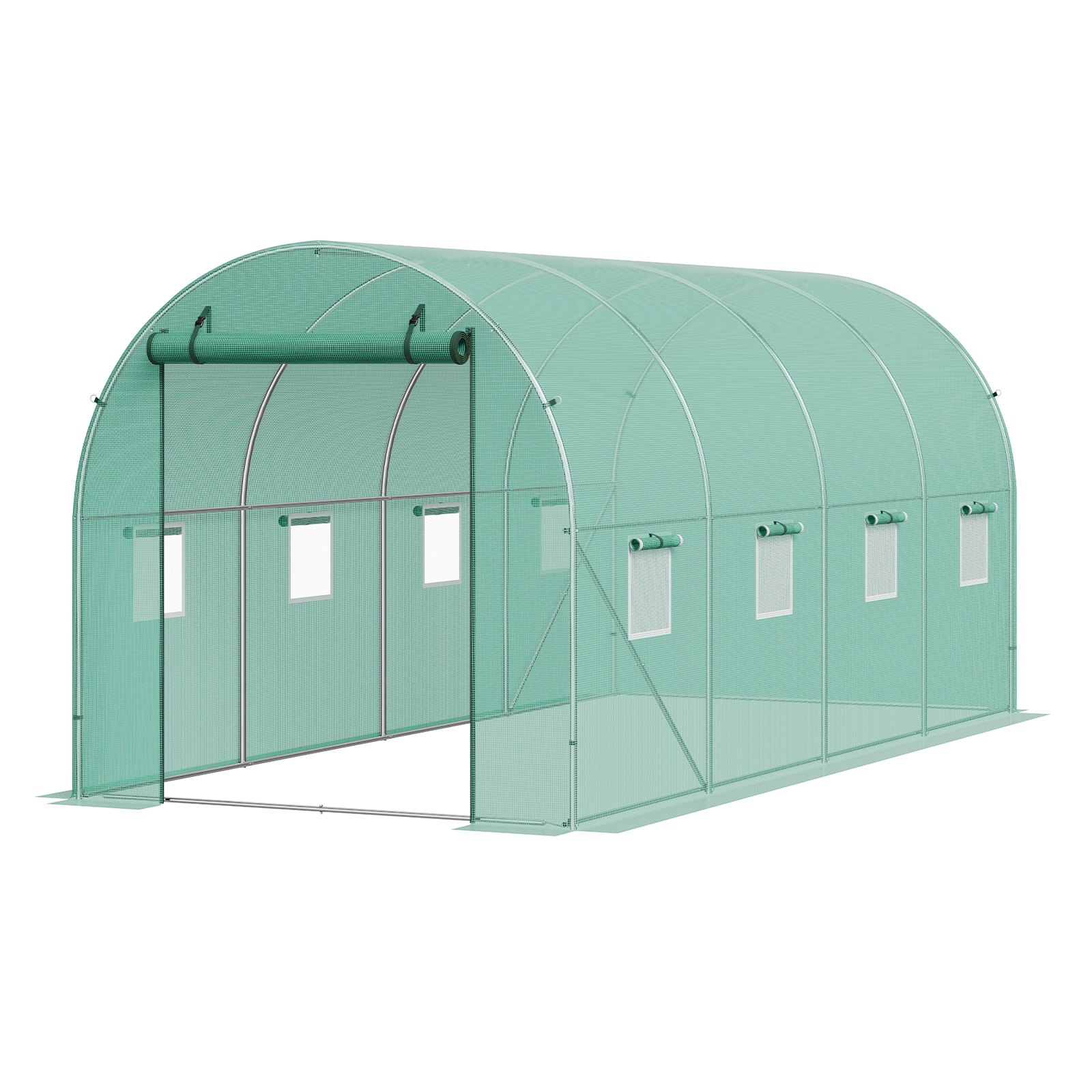 VEVOR Invernadero Túnel  445x194x192 cm Carpa Refugio para Plantas con Estructura de Acero Galvanizado Cubierta de PE Verde Puerta Enrollable con Cremallera 8 Ventanas para Cultivo de Verduras Flores