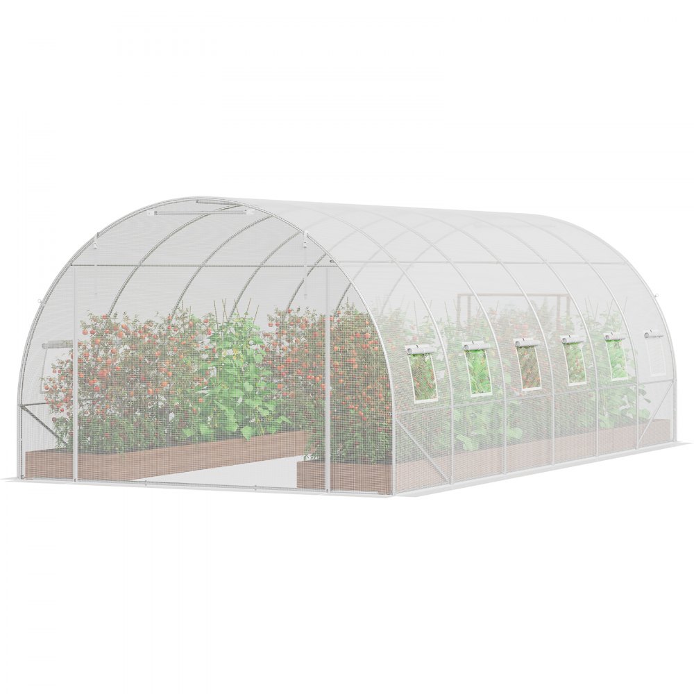 VEVOR Invernadero Túnel 590x295x198 cm Carpa Refugio para Plantas Estructura de Acero Galvanizado Cubierta de PE Puerta Enrollable con Cremallera 12 Ventanas para Cultivo de Verduras Flores, Blanco