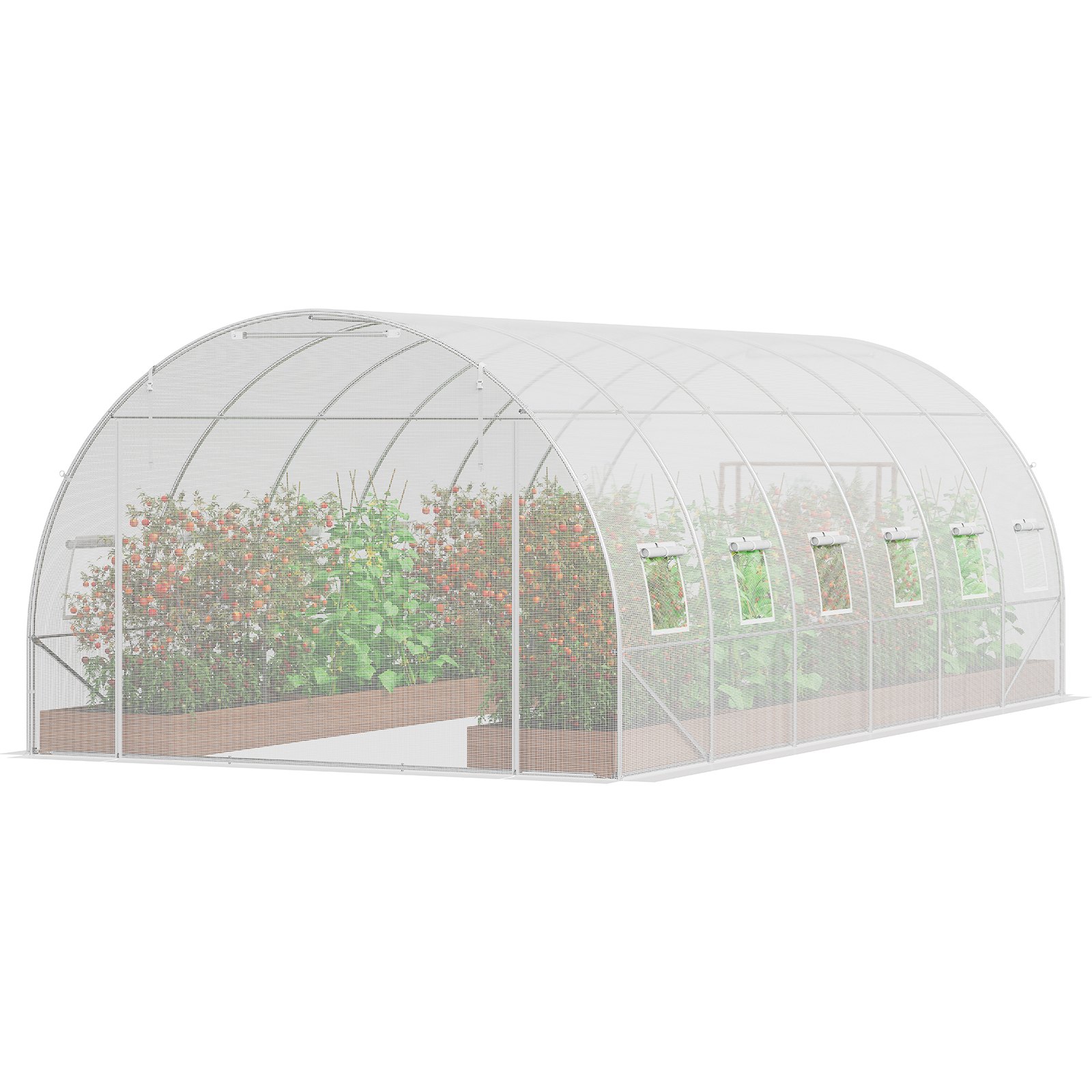 VEVOR Invernadero Túnel 590x295x198 cm Carpa Refugio para Plantas Estructura de Acero Galvanizado Cubierta de PE Puerta Enrollable con Cremallera 12 Ventanas para Cultivo de Verduras Flores, Blanco