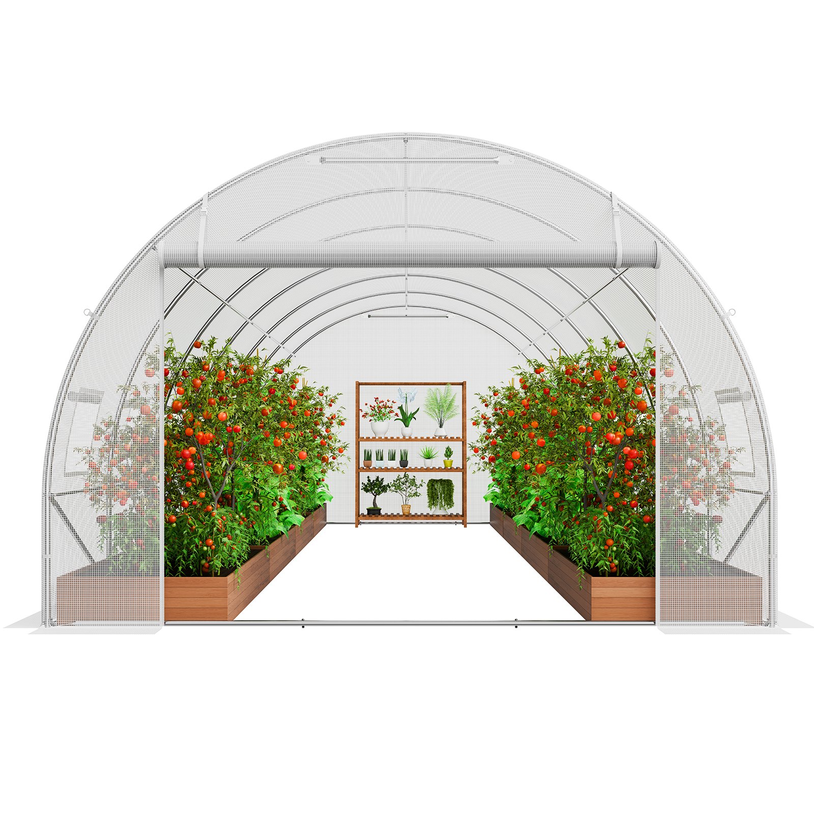 VEVOR Invernadero Túnel 590x295x198 cm Carpa Refugio para Plantas Estructura de Acero Galvanizado Cubierta de PE Puerta Enrollable con Cremallera 12 Ventanas para Cultivo de Verduras Flores, Blanco