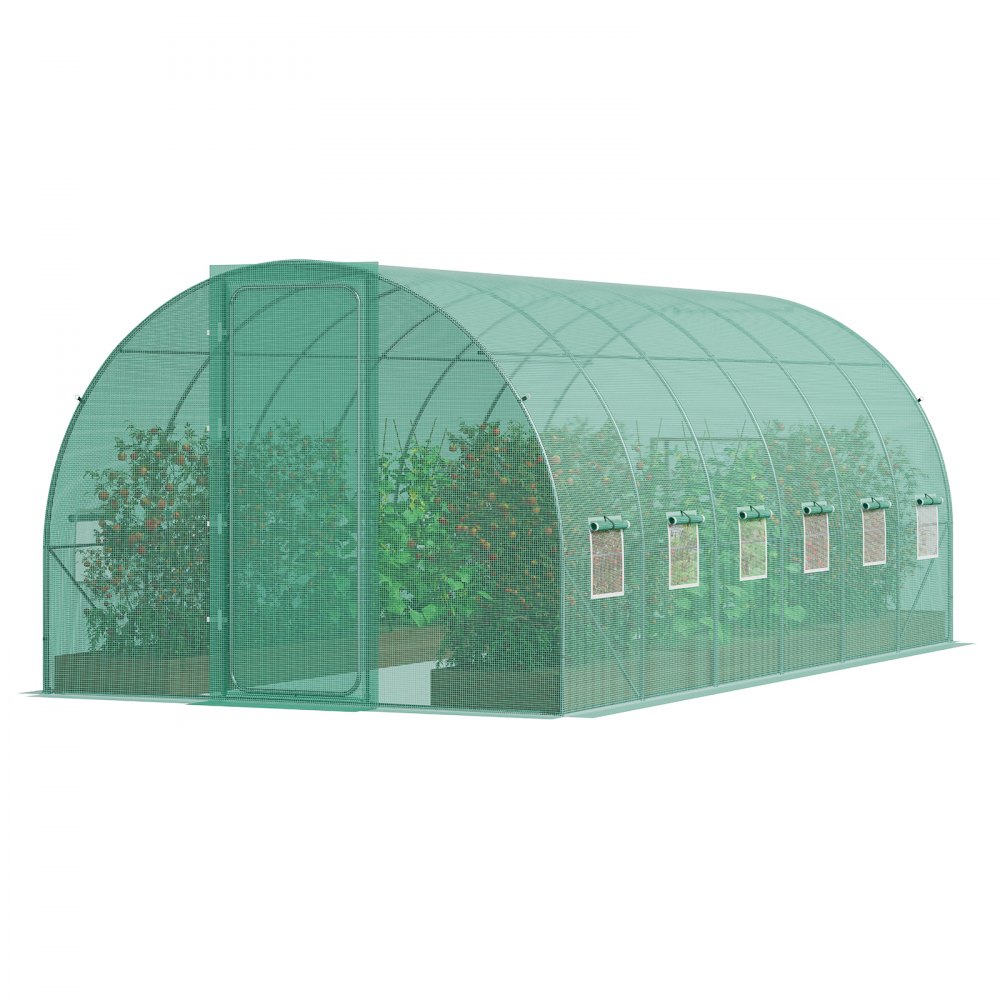 VEVOR Invernadero Túnel 590x295x225 cm Carpa Refugio para Plantas con Estructura de Acero Galvanizado Cubierta de PE Verde Puerta Enrollable con Cremallera 8 Ventanas para Cultivo de Verduras Flores