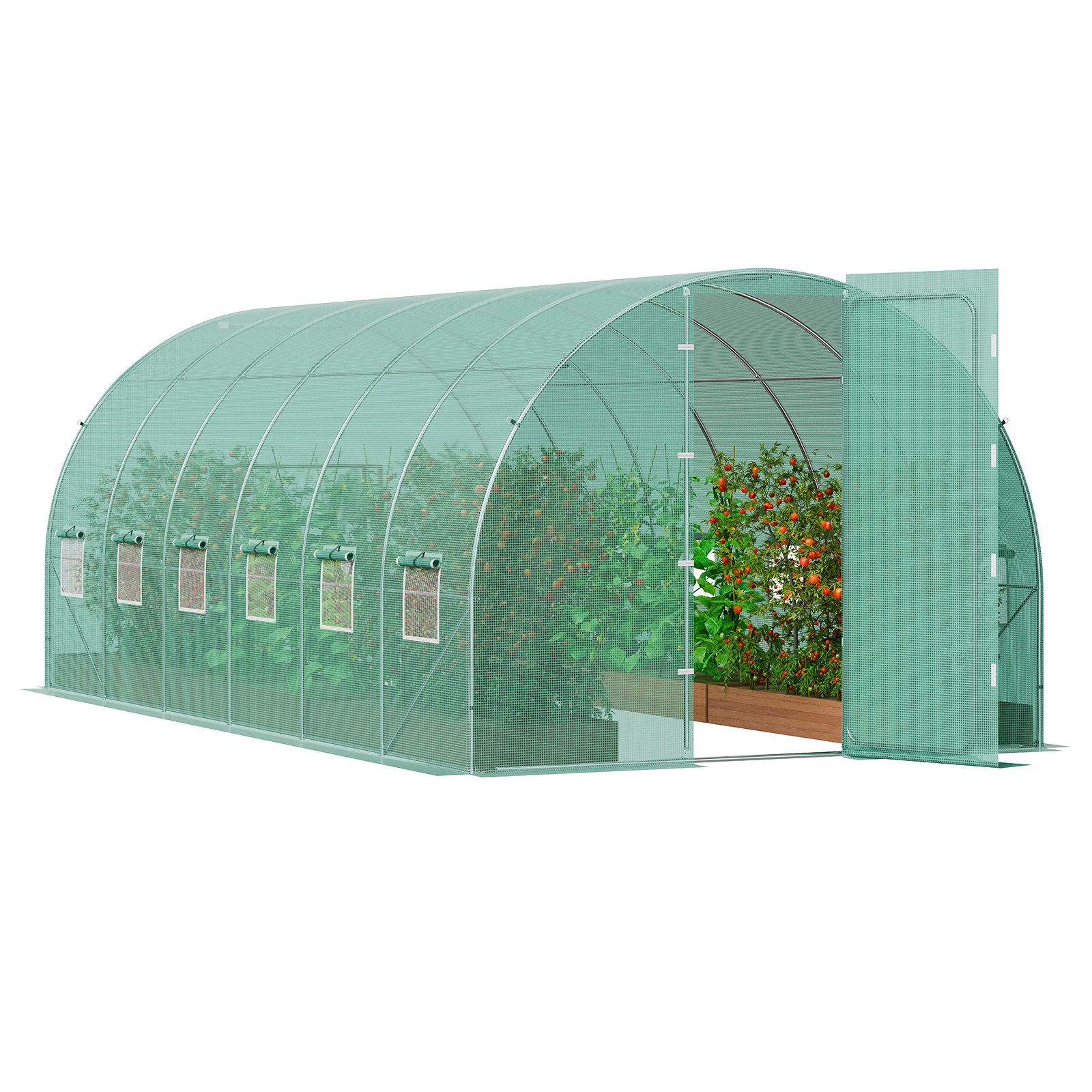 VEVOR Invernadero Túnel 590x295x225 cm Carpa Refugio para Plantas con Estructura de Acero Galvanizado Cubierta de PE Verde Puerta Enrollable con Cremallera 8 Ventanas para Cultivo de Verduras Flores