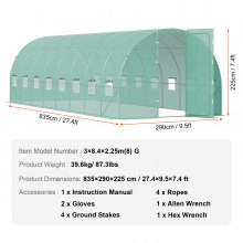 VEVOR Invernadero de Jardín Tipo Túnel 835x290x225 cm para Cultivo de Plantas