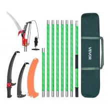 VEVOR Sierra de Pértiga Manual, Podadora de Pértiga Extensible de 118-809,3 cm con Tijeras, Hoja de Acero de 65 Mn, Mango Ligero de Fibra de Vidrio para Podar Ramas Altas, Palmeras y Arbustos