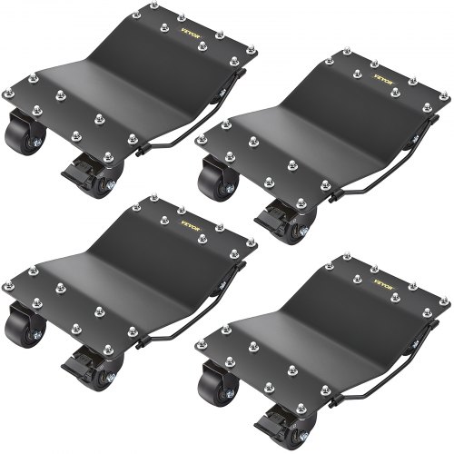 VEVOR Carro de Manipulación de Coches 4 PCS Carga de 907 kg x 4 Plataforma Rodante 44,5 x 30 cm Rueda Bloqueable Ayuda de Maniobra Posicionamiento para Vehículos Mobiliario Equipamiento, Negro