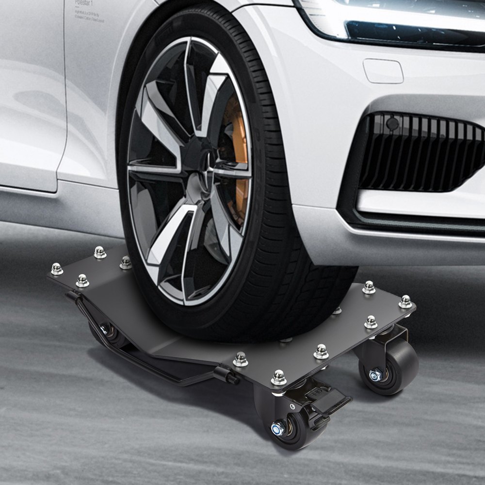 VEVOR Carro de Manipulación de Coches 4 PCS Carga de 907 kg x 4 Plataforma Rodante 44,5 x 30 cm Rueda Bloqueable Ayuda de Maniobra Posicionamiento para Vehículos Mobiliario Equipamiento, Negro