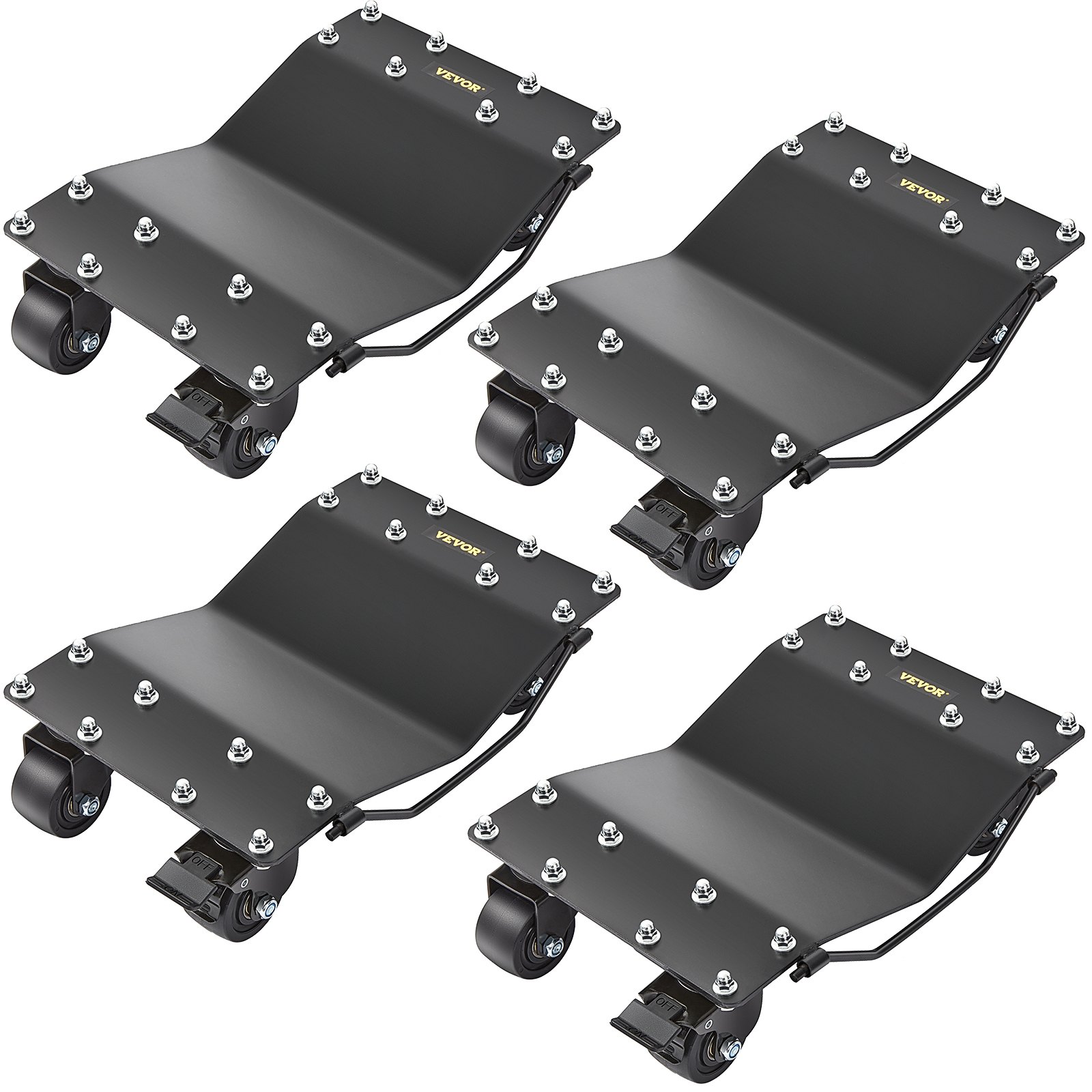 VEVOR Carro de Manipulación de Coches 4 PCS Carga de 907 kg x 4 Plataforma Rodante 44,5 x 30 cm Rueda Bloqueable Ayuda de Maniobra Posicionamiento para Vehículos Mobiliario Equipamiento, Negro