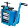 Laminador de joyería VEVOR azul con rodillos de acero y mango negro para trabajar metales.