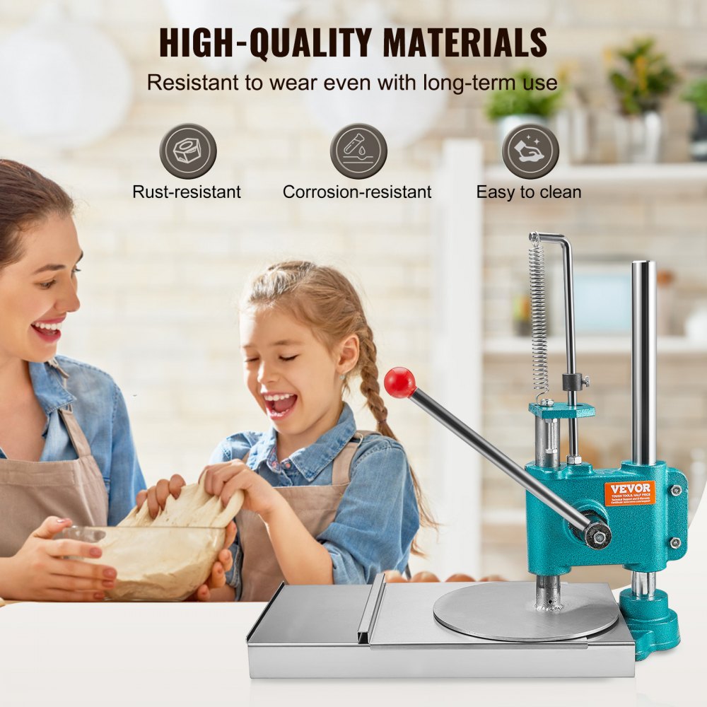 VEVOR Prensa de Pasta Máquina de Pizza Manual Diámetro de 24cm con Bandeja de Acero Inoxidable Formadora de Pizza Doméstica Altura Ajustable para Tartas Tortillas Panes Pizzerías Panaderías Cafeterías