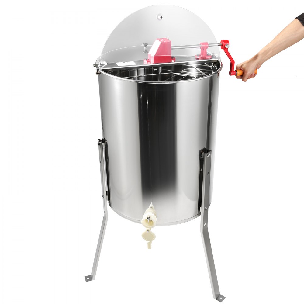 VEVOR Extractor de Miel Manual 4/8 Marcos Centrífuga Separador de Miel de Acero Inoxidable con Tapa Apto para Nido de Abejas Tamaño Profundo 48x23 cm Mediano 48x16 cm Altura Ajustable para Apicultura