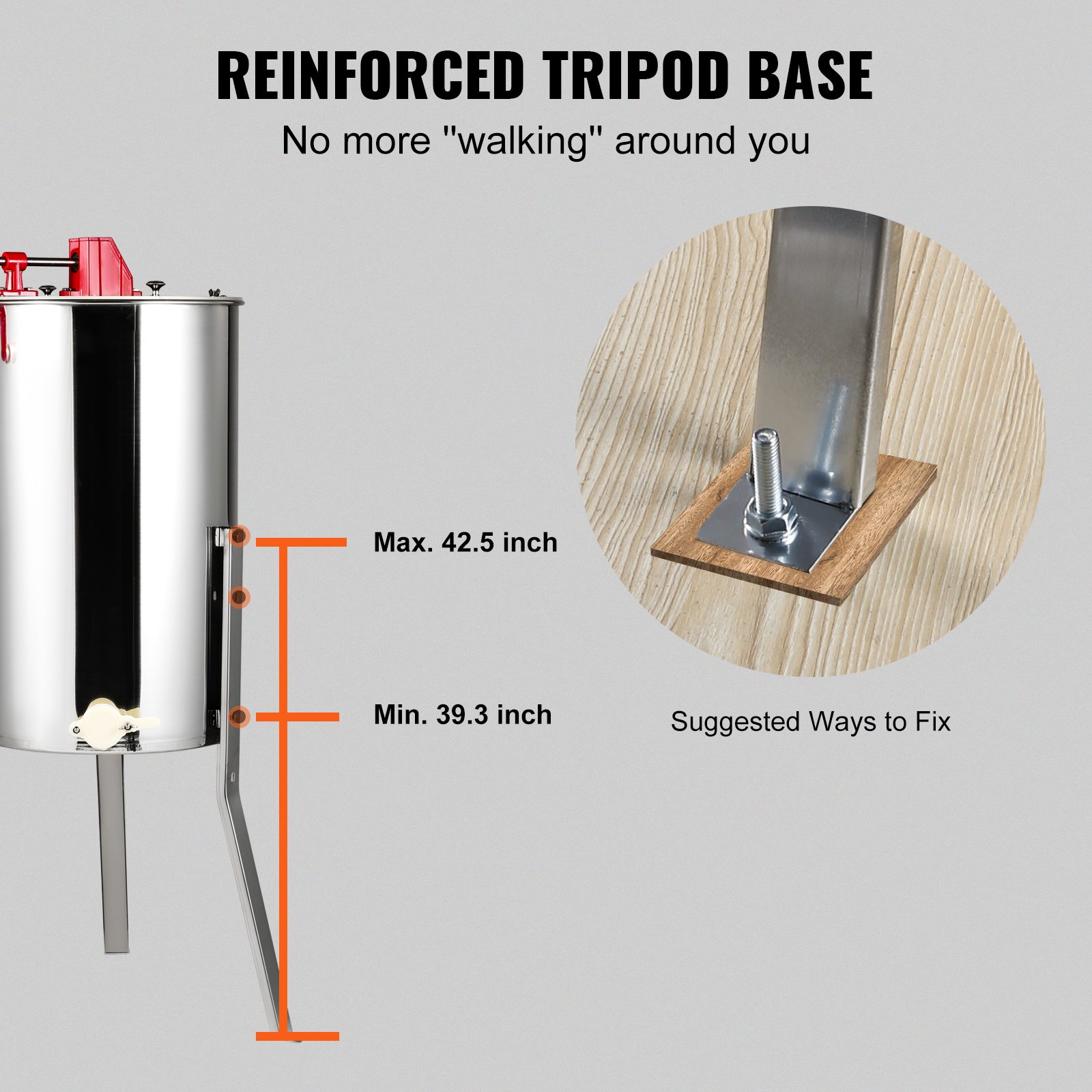 VEVOR Extractor de Miel Manual 2/4 Marcos Centrífuga Separador de Miel de Acero Inoxidable con Tapa Adecuado de Panal Tamaño Profundo 48x23 cm Tamaño Mediano 48x16 cm Altura Regulable para Apicultura