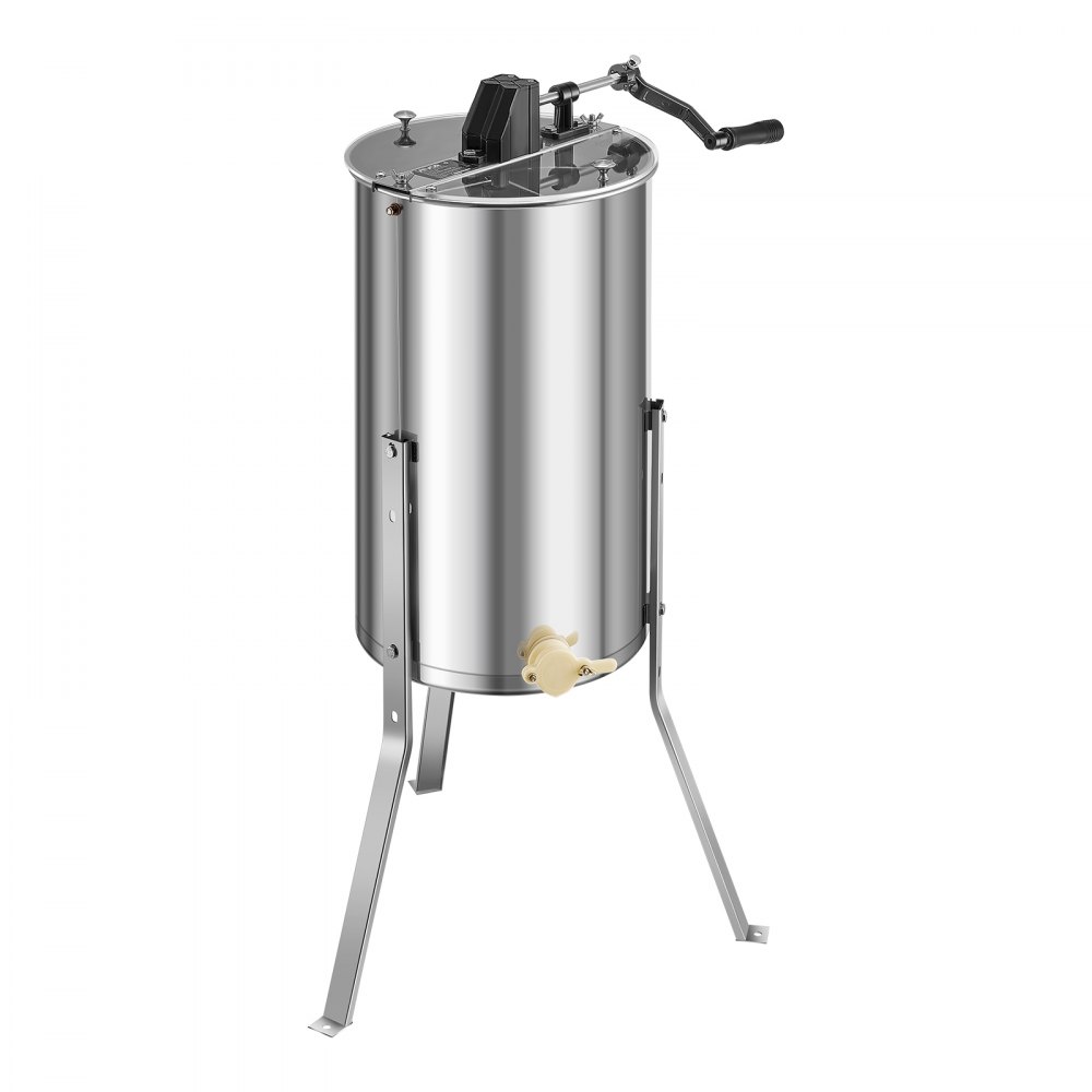 VEVOR Extractor de Miel Manual de Acero Inoxidable 340 mm Centrífuga Separador de Miel 2 Marcos con Tapa Transparente Soporte Altura Ajustable 30-38 cm Equipo de Extracción de Panal para Apicultura