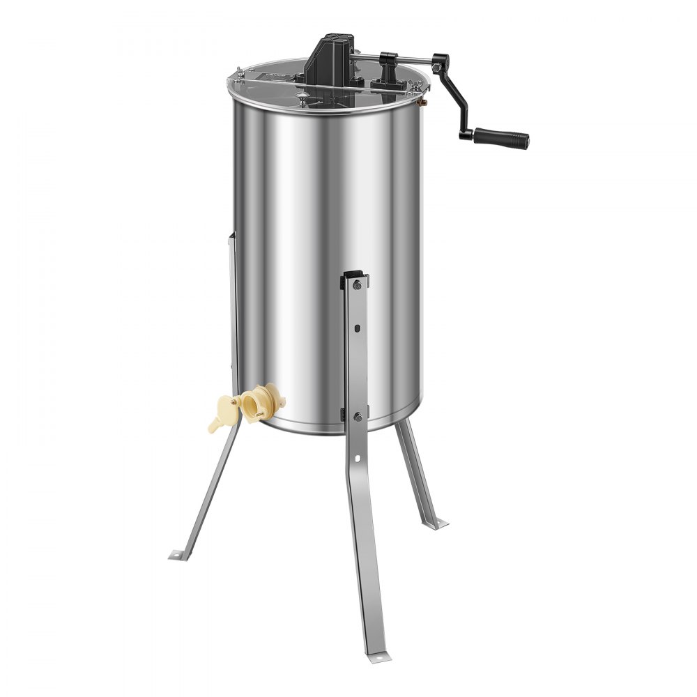 VEVOR Extractor de Miel Manual de Acero Inoxidable 340 mm Centrífuga Separador de Miel 2 Marcos con Tapa Transparente Soporte Altura Ajustable 30-38 cm Equipo de Extracción de Panal para Apicultura