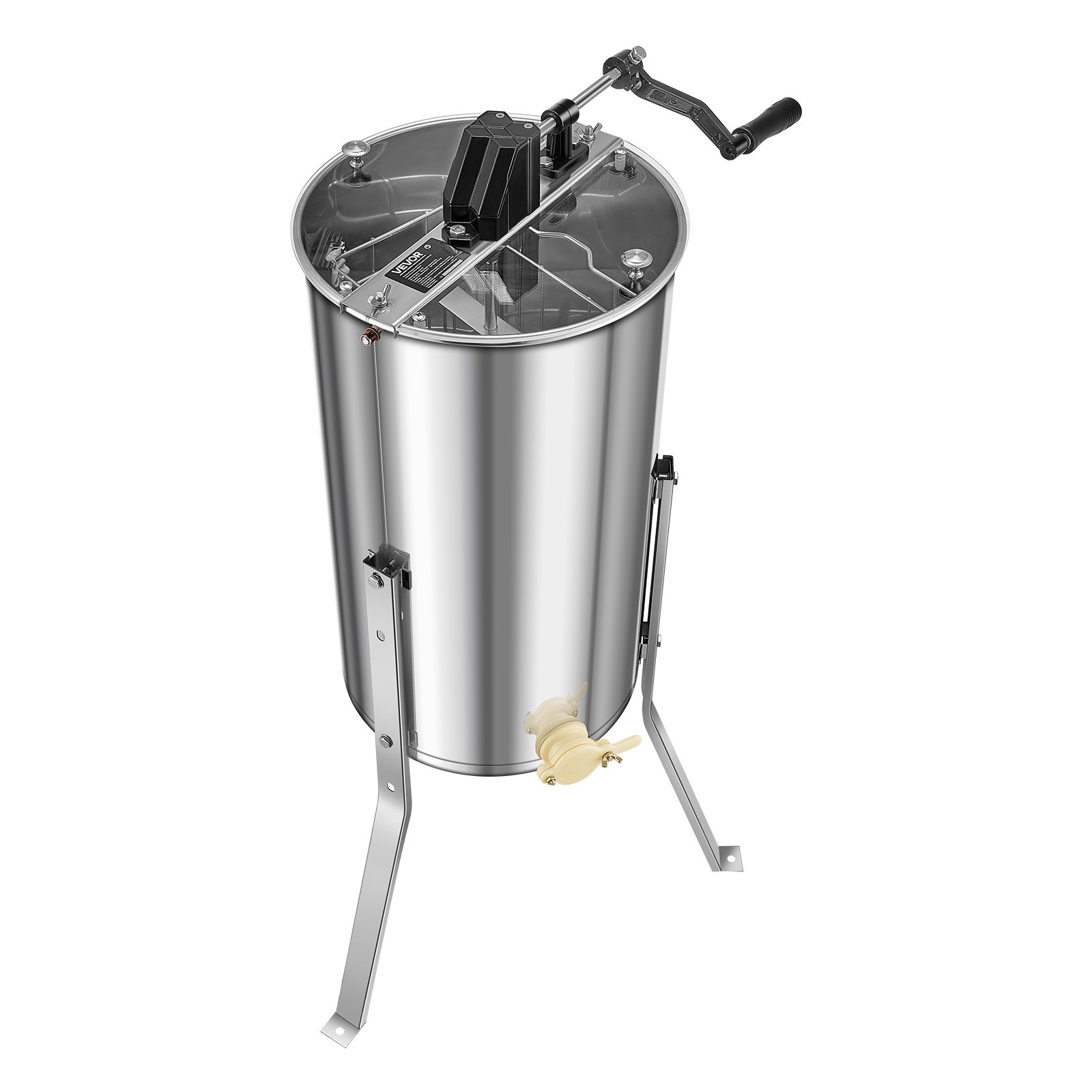 VEVOR Extractor de Miel Manual de Acero Inoxidable 340 mm Centrífuga Separador de Miel 2 Marcos con Tapa Transparente Soporte Altura Ajustable 30-38 cm Equipo de Extracción de Panal para Apicultura