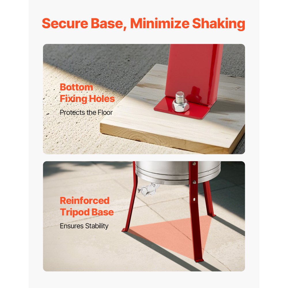 VEVOR Honey Extractor, Manual Tangential Extractor with 6 Frames & Transparent Lid, Stainless Steel Honey Extractor with Height-Adjustable Stand, Comb Extraction Centrifuge Equipment for Beekeepers