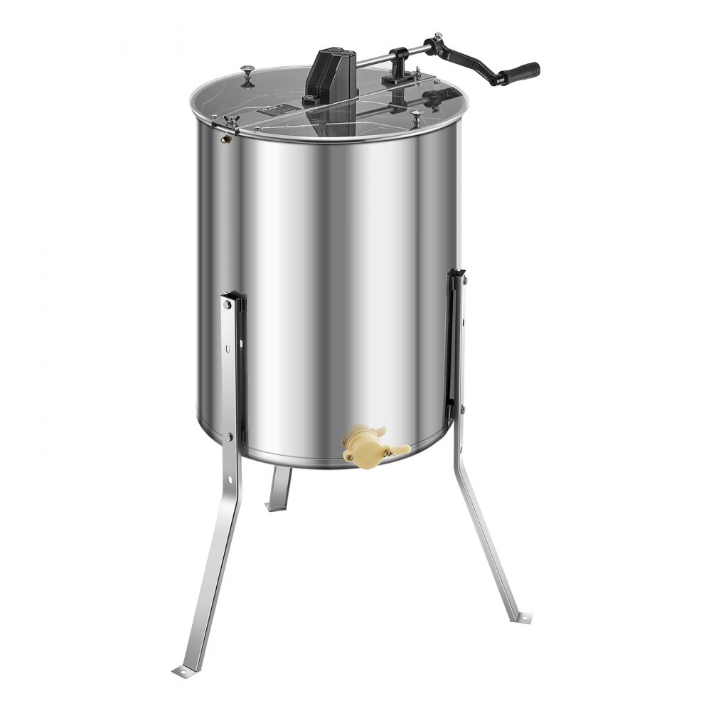 VEVOR Extractor de Miel Manual de Acero Inoxidable 470 mm Centrífuga Separador de Miel 4/8 Marcos con Tapa Transparente Soporte Altura Ajustable 30-38 cm Equipo de Extracción de Panal para Apicultura