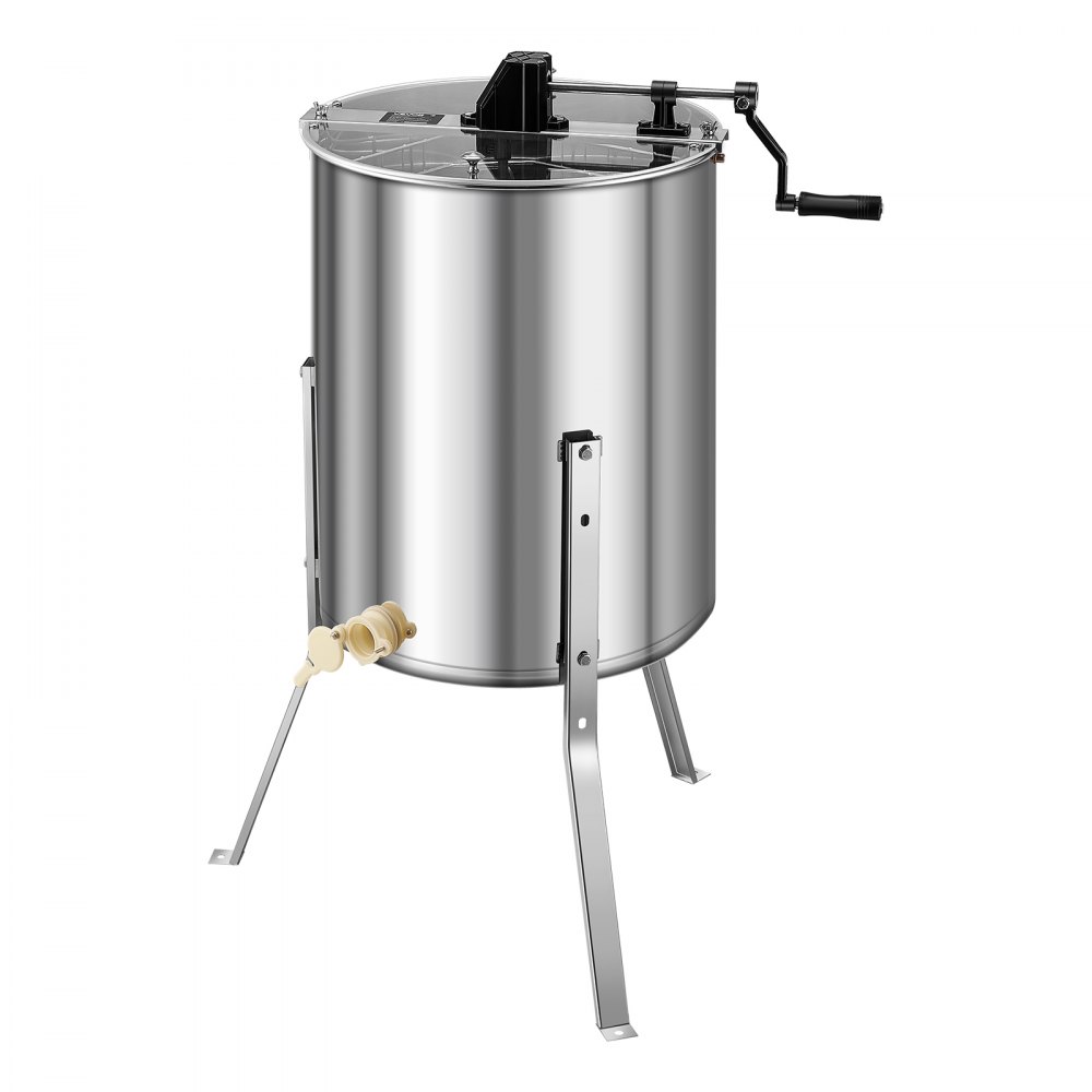 VEVOR Extractor de Miel Manual de Acero Inoxidable 470 mm Centrífuga Separador de Miel 4/8 Marcos con Tapa Transparente Soporte Altura Ajustable 30-38 cm Equipo de Extracción de Panal para Apicultura