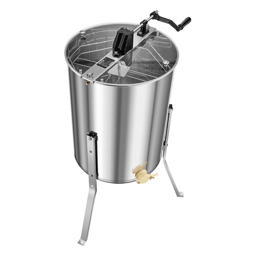 VEVOR Extractor de Miel Manual de Acero Inoxidable 470 mm Centrífuga Separador de Miel 4/8 Marcos con Tapa Transparente Soporte Altura Ajustable 30-38 cm Equipo de Extracción de Panal para Apicultura