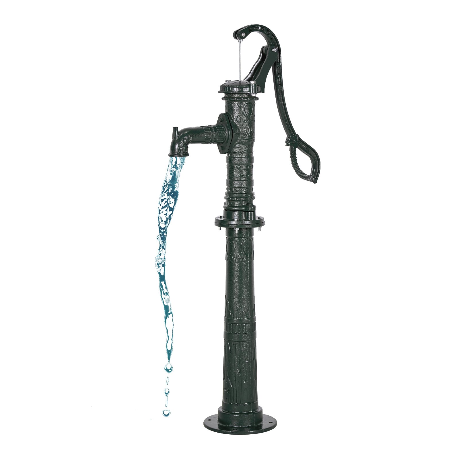 VEVOR Well Hand Pitcher Pump, 20 ft Max Lift, Antique Cast Iron Manual Hand Water Pump with Heightening Base, NPT 1-1/4 in Connection, Easy Installation, for Outdoor Garden, Pond, Yard, Farm, Green