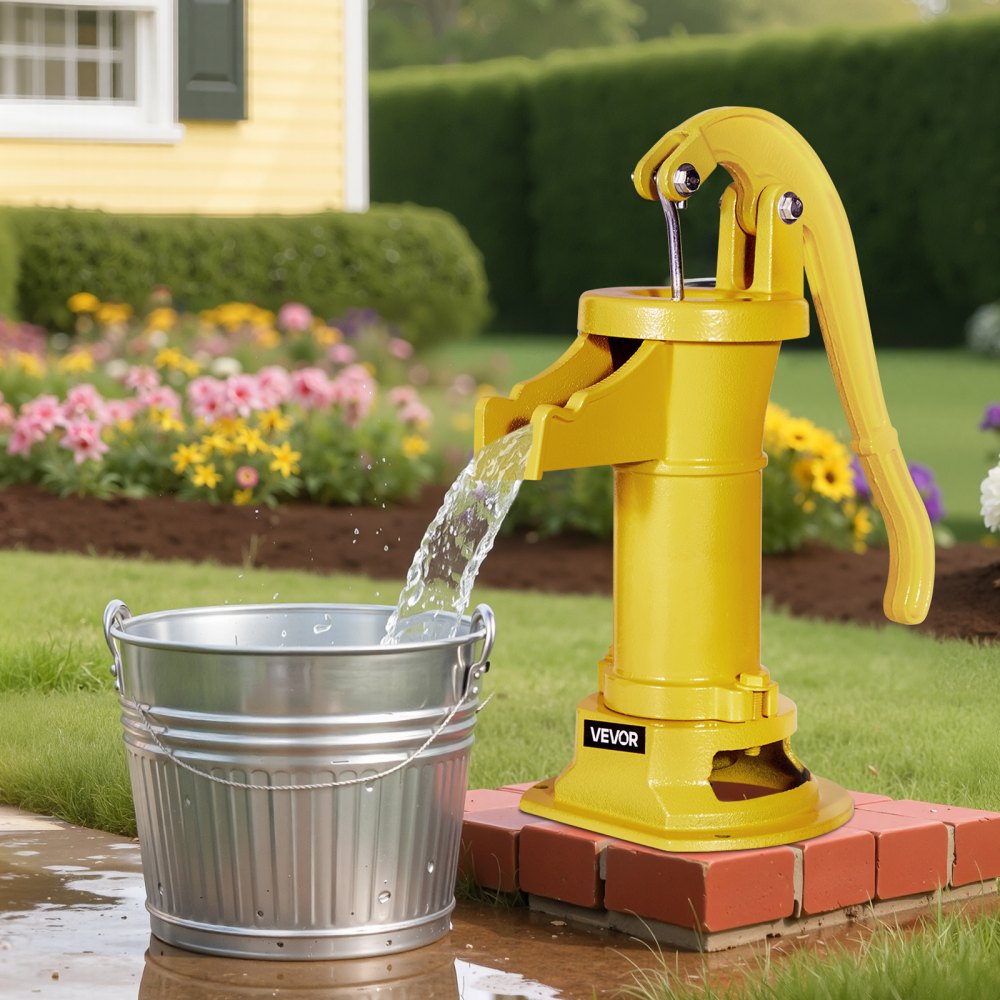 VEVOR Well Hand Pitcher Pump, 25 ft Maximum Lift, Antique Cast Iron Manual Hand Water Pump, NPT 1-1/4 in Connection, Easy Installation, Old Fashioned for Outdoor Garden, Pond, Backyard, Farm, Yellow