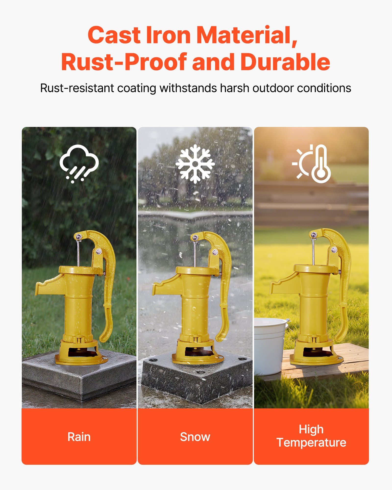 VEVOR Bomba Manual Antigua, 7,6 m de Elevación, de Estilo Nostálgico, de Hierro Fundido, para Pozo, con Conexión NPT, para Jardín, Estanque, Patio y Granja, Color Amarillo, 230 x 180 x 400 mm