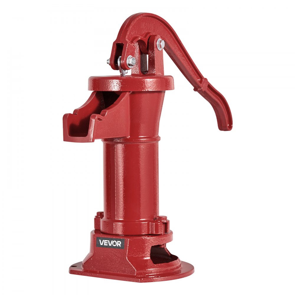 VEVOR Bomba Manual Antigua, 7,6 m de Elevación, de Hierro Fundido, para Pozo, con Conexión NPT, para Jardín, Estanque, Patio y Granja, Pico en Forma de Gancho, Color Rojo, 230 x 180 x 400 mm