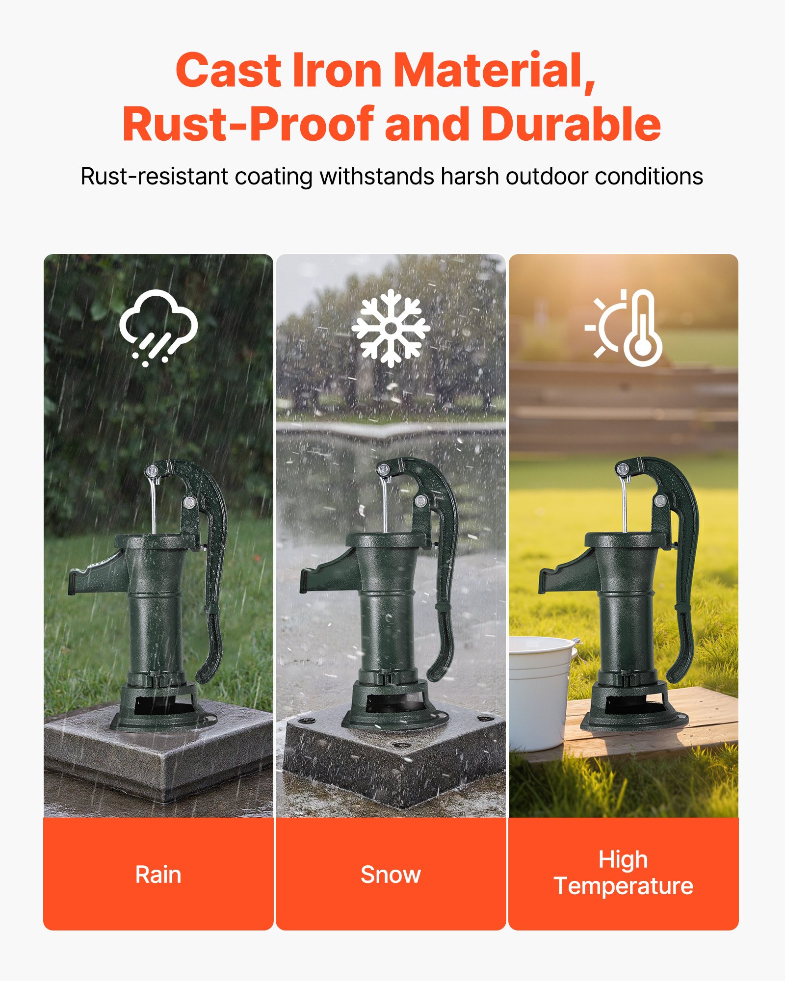 VEVOR Well Hand Pitcher Pump, 25 ft Maximum Lift, Antique Cast Iron Manual Hand Water Pump, NPT 1-1/4 in Connection, Easy Installation, Old Fashioned for Outdoor Garden, Pond, Backyard, Farm, Green