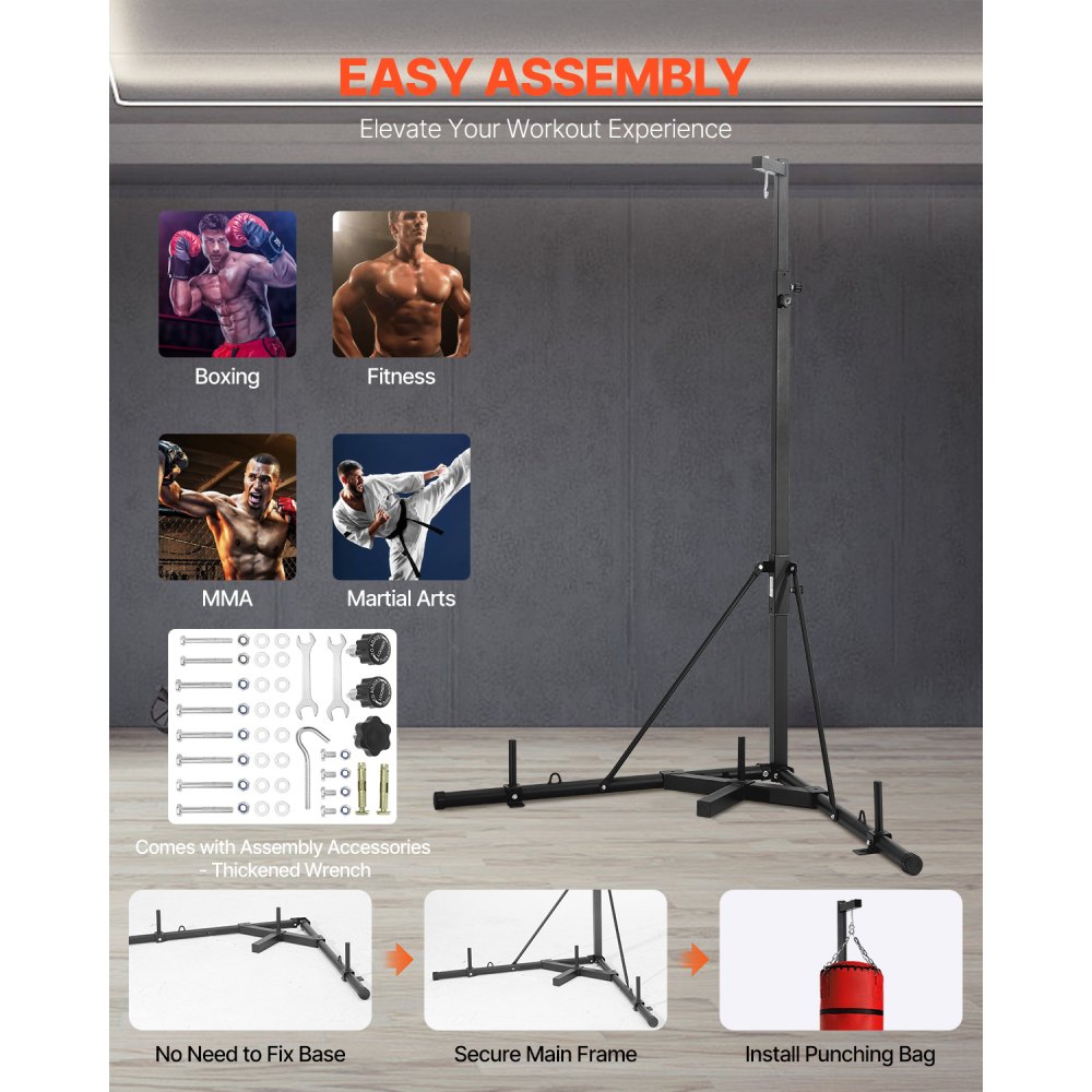 VEVOR Punching Bag Stand, Punching Bag Holder, Training Equipment made of Steel (65 kg load capacity), Height-Adjustable Freestanding Sandbag Frame with Weighted Base, Training Equipment for Fitness Studio