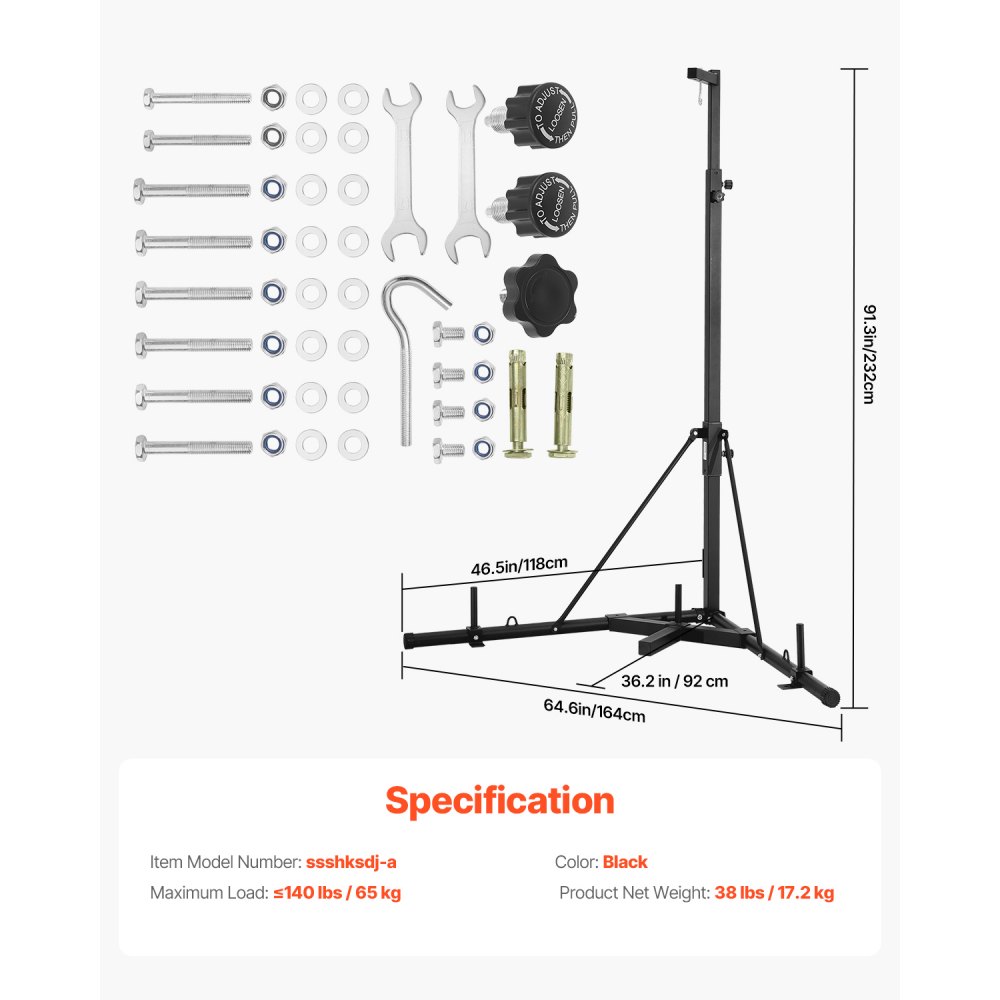 VEVOR Punching Bag Stand, Punching Bag Holder, Training Equipment made of Steel (65 kg load capacity), Height-Adjustable Freestanding Sandbag Frame with Weighted Base, Training Equipment for Fitness Studio
