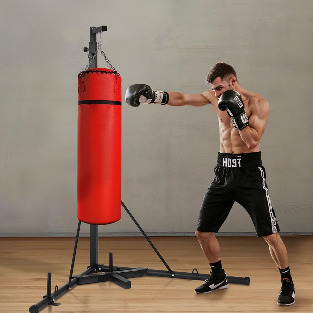 VEVOR Soporte para Saco de Boxeo con Marco de Acero Soporta hasta 65 kg Soporte a Saco de Arena Independiente con Base con Peso Equipo de Entrenamiento para Gimnasio en Casa, 118 x 118 x 232 cm