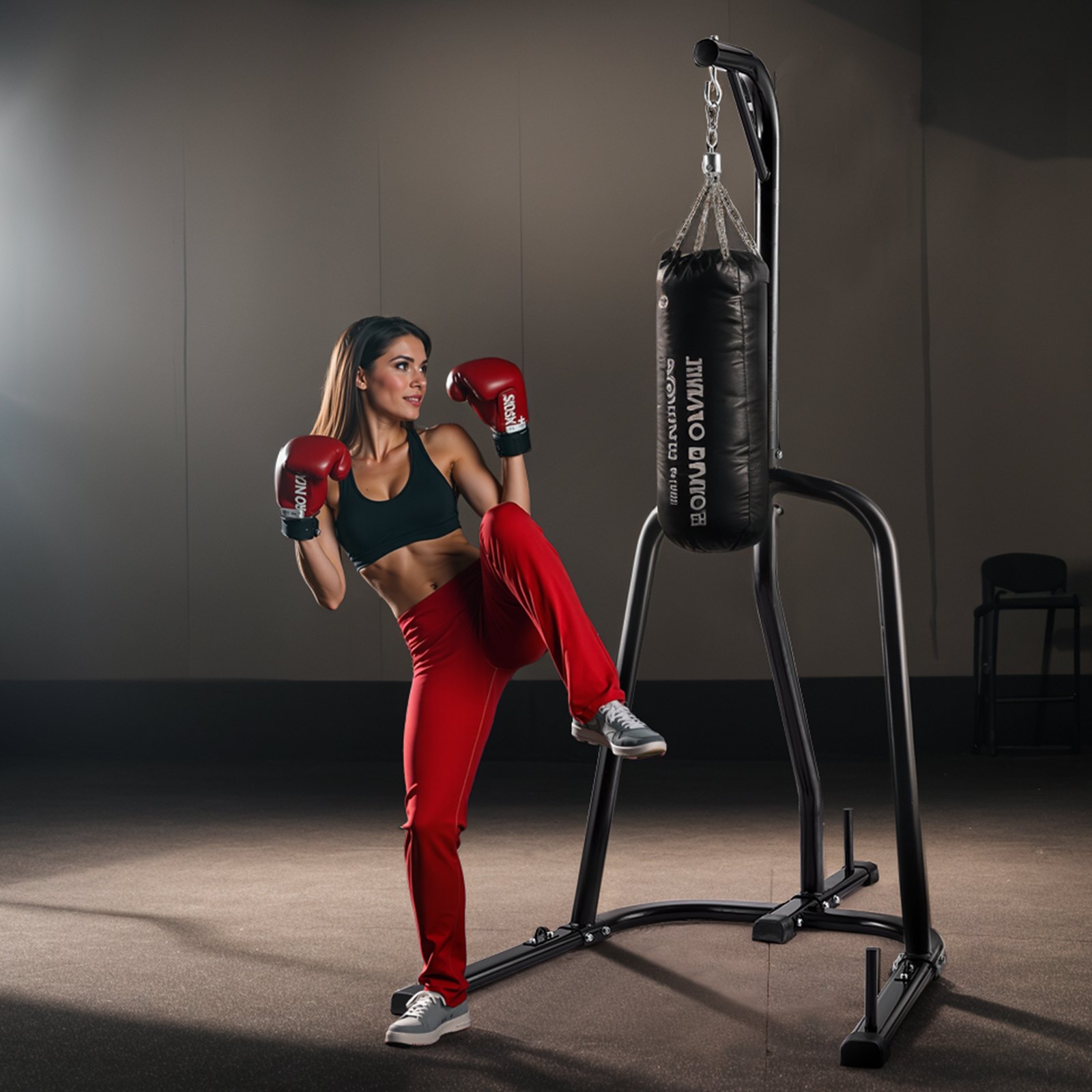 VEVOR Soporte para Saco de Boxeo con Marco de Acero Soporta hasta 65 kg Soporte para Saco de Arena Independiente con Base con Peso Equipo de Entrenamiento para Gimnasio en Casa, 143x126x208 cm