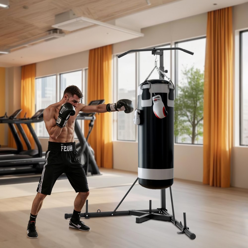 VEVOR Soporte para Saco de Boxeo Equipo de Entrenamiento Resistente de Acero Soporta Hasta 65 kg Altura Ajustable Soporte Independiente a Sacos de Arena para Gimnasio en Casa, 118 x 118 x 232 cm