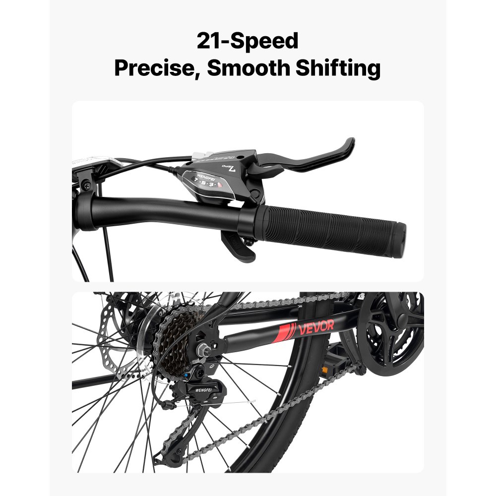 VEVOR Bicicleta de Montaña para Adultos 26 pulgadas, 21 Velocidades, Cuadro de Acero de Carbono, Neumáticos Todoterreno, Preensamblada, para Carreteras Pavimentadas, Parques y Senderos Boscosos