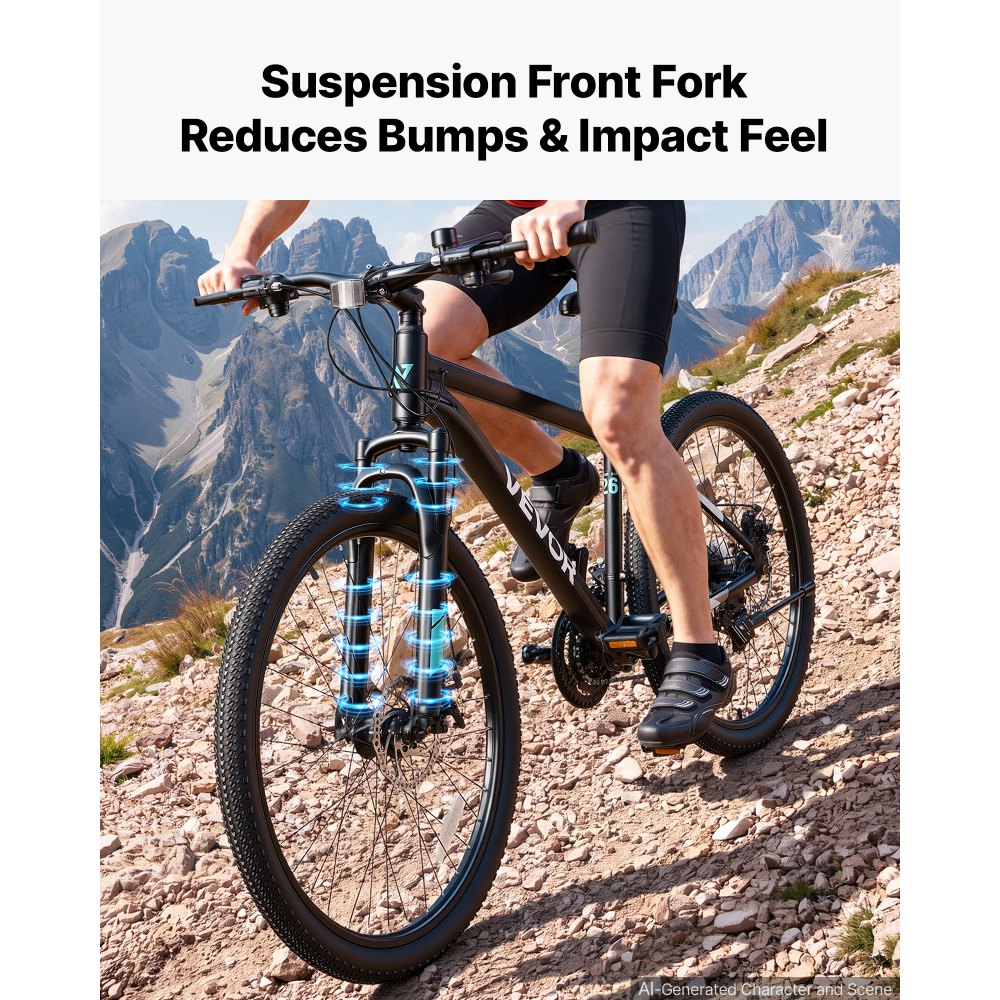 VEVOR Bicicleta de Montaña para Adultos 26 pulgadas, 21 Velocidades, Cuadro de Aleación de Aluminio, Neumáticos Todoterreno, Preensamblada, para Carreteras Pavimentadas, Parques, Senderos Boscosos