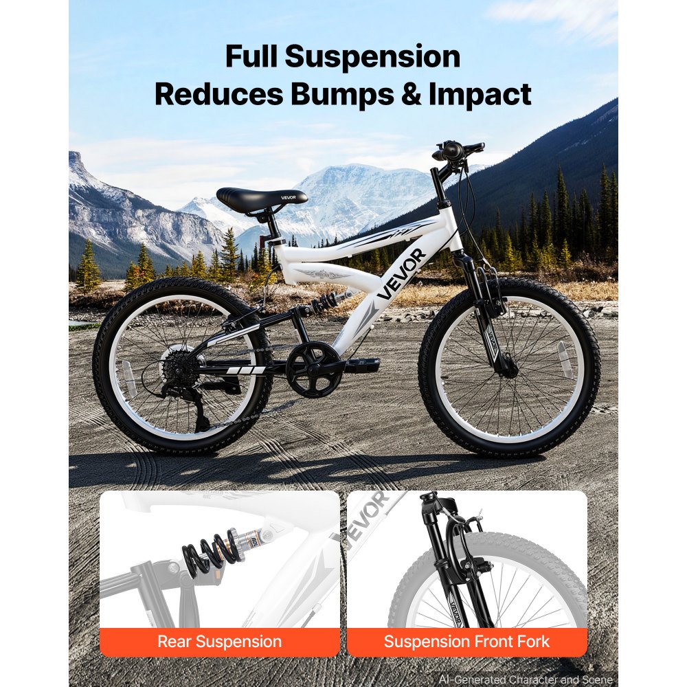 VEVOR Bicicleta de Montaña 20 pulgadas, 6 Velocidades, Acero de Carbono, Neumáticos Todoterreno, Sillín Ajustable, Frenos Dobles, Preensamblada, para Carreteras Pavimentadas y Senderos Boscosos