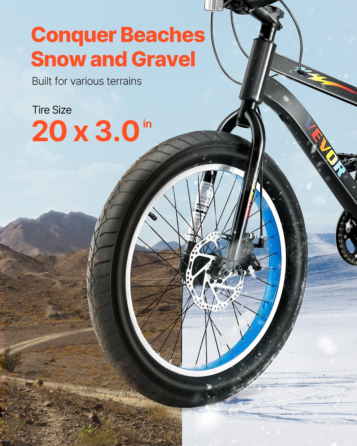 VEVOR Bicicleta de Montaña, Bicicleta MTB 7 Velocidades, Cambio Giratorio, Sillín Cómodo, Frenos de Disco Dobles, Cuadro de Acero con Alto Contenido Carbono, para Senderos y Nieve, 1460 x 635 x 840 mm