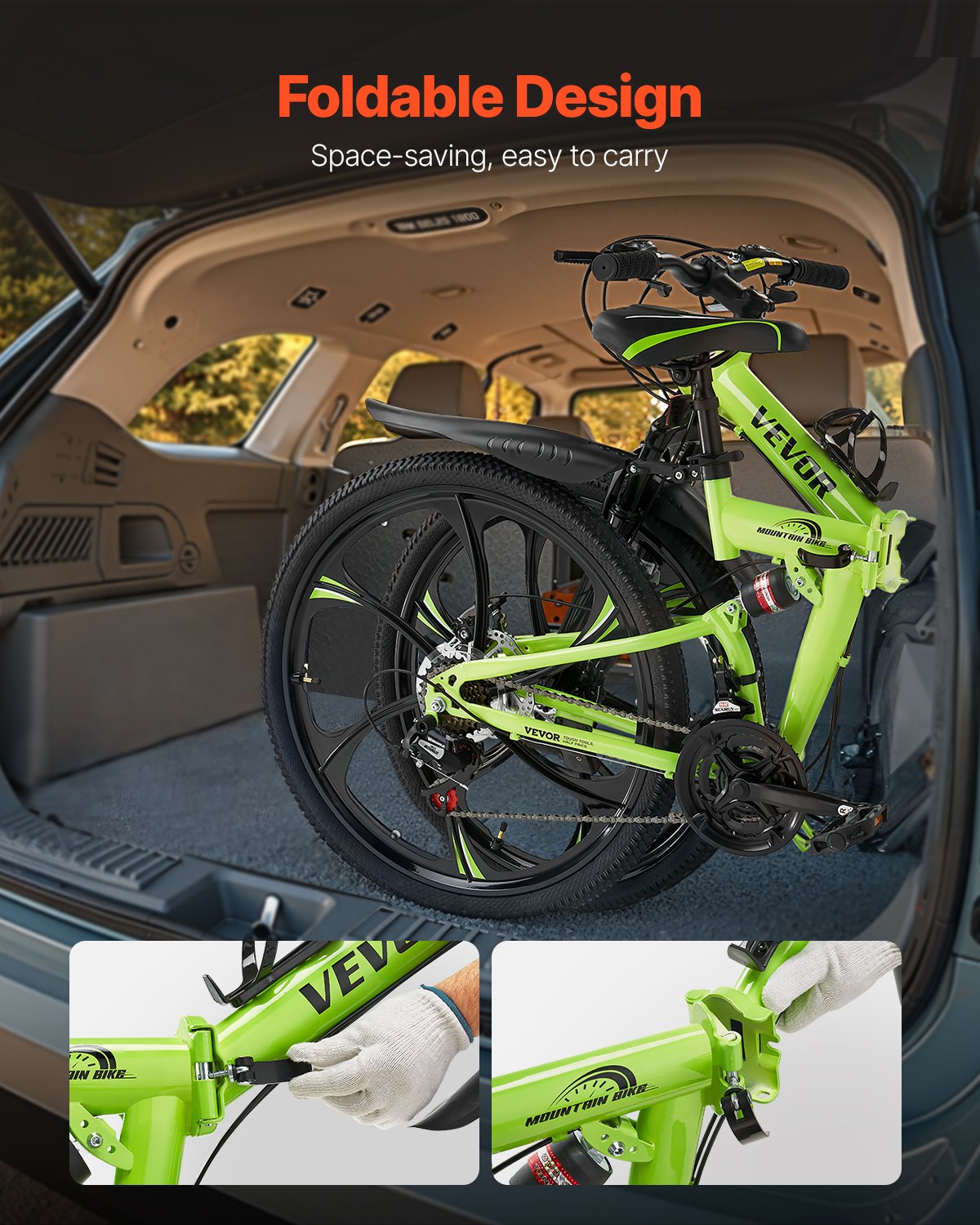 VEVOR Bicicleta Montaña Plegable 21 Velocidades Freno Disco 1740 x 635 x 945 mm