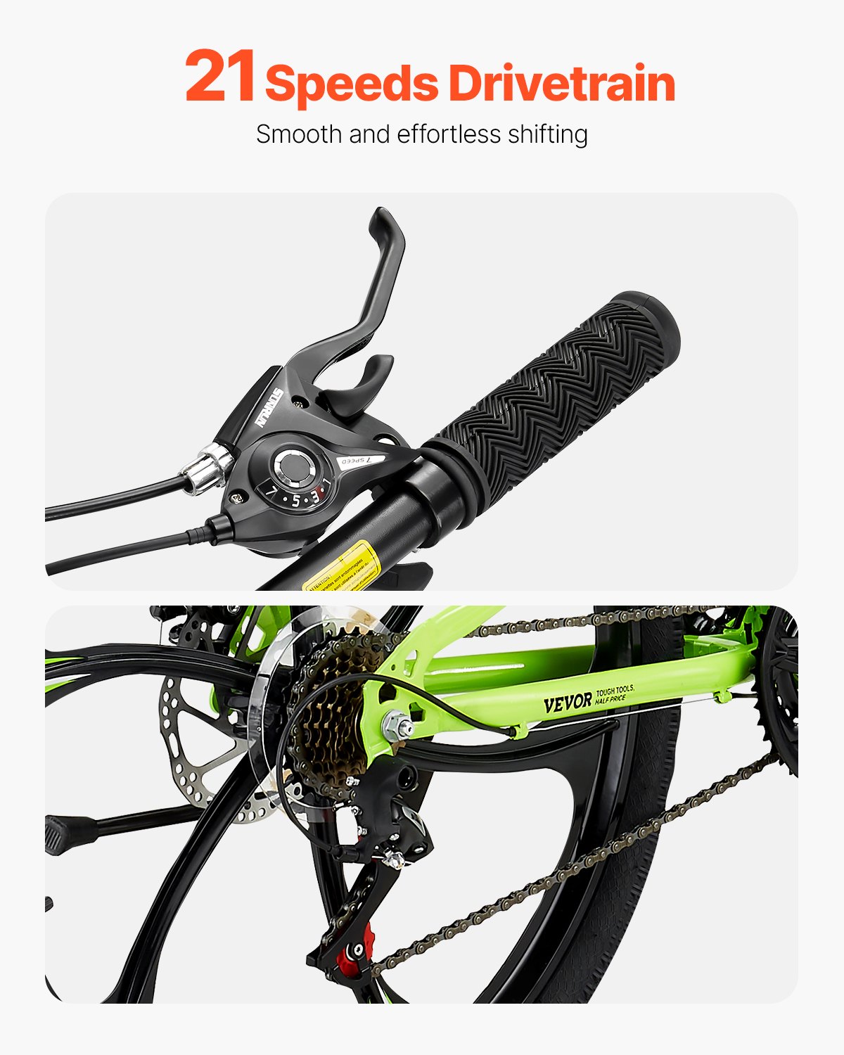 VEVOR Bicicleta Montaña Plegable 21 Velocidades Freno Disco 1740 x 635 x 945 mm