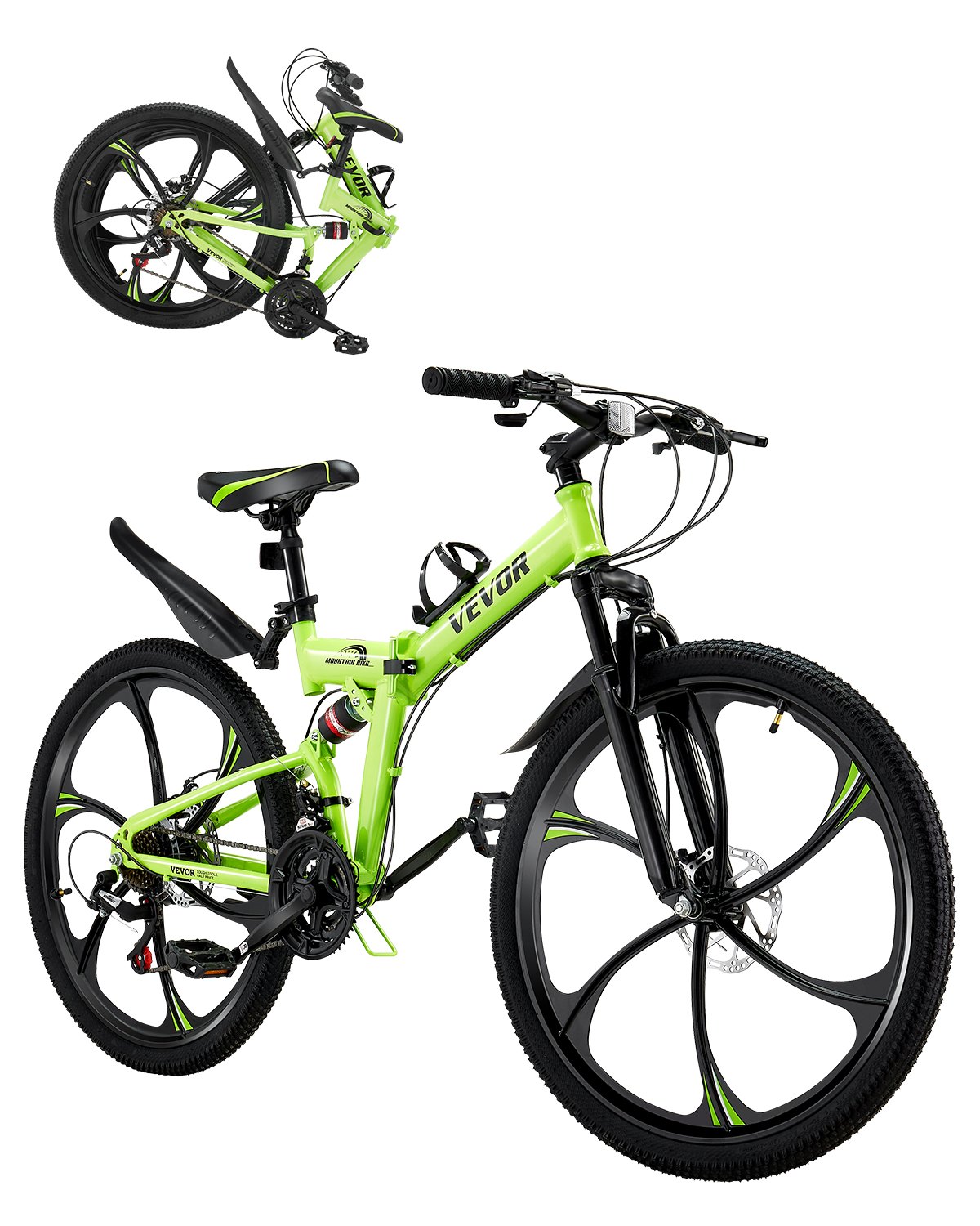 VEVOR Bicicleta Montaña Plegable 21 Velocidades Freno Disco 1740 x 635 x 945 mm