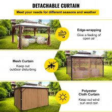 VEVOR Gazebo Pabellón Exterior Jardín, Carpa Solar con Mosquitera de Patio, Acero de 3 m x 3,6 m, Carpa Exterior Marrón, Carpa Cenador Marco de Aluminio, Cenador con Techo al Aire Libre