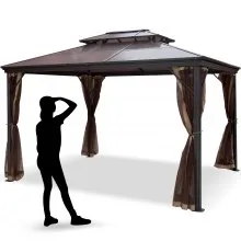 VEVOR Gazebo Pabellón Exterior Jardín, Carpa Solar con Mosquitera de Patio, Acero de 3 m x 3,6 m, Carpa Exterior Marrón, Carpa Cenador Marco de Aluminio, Cenador con Techo al Aire Libre