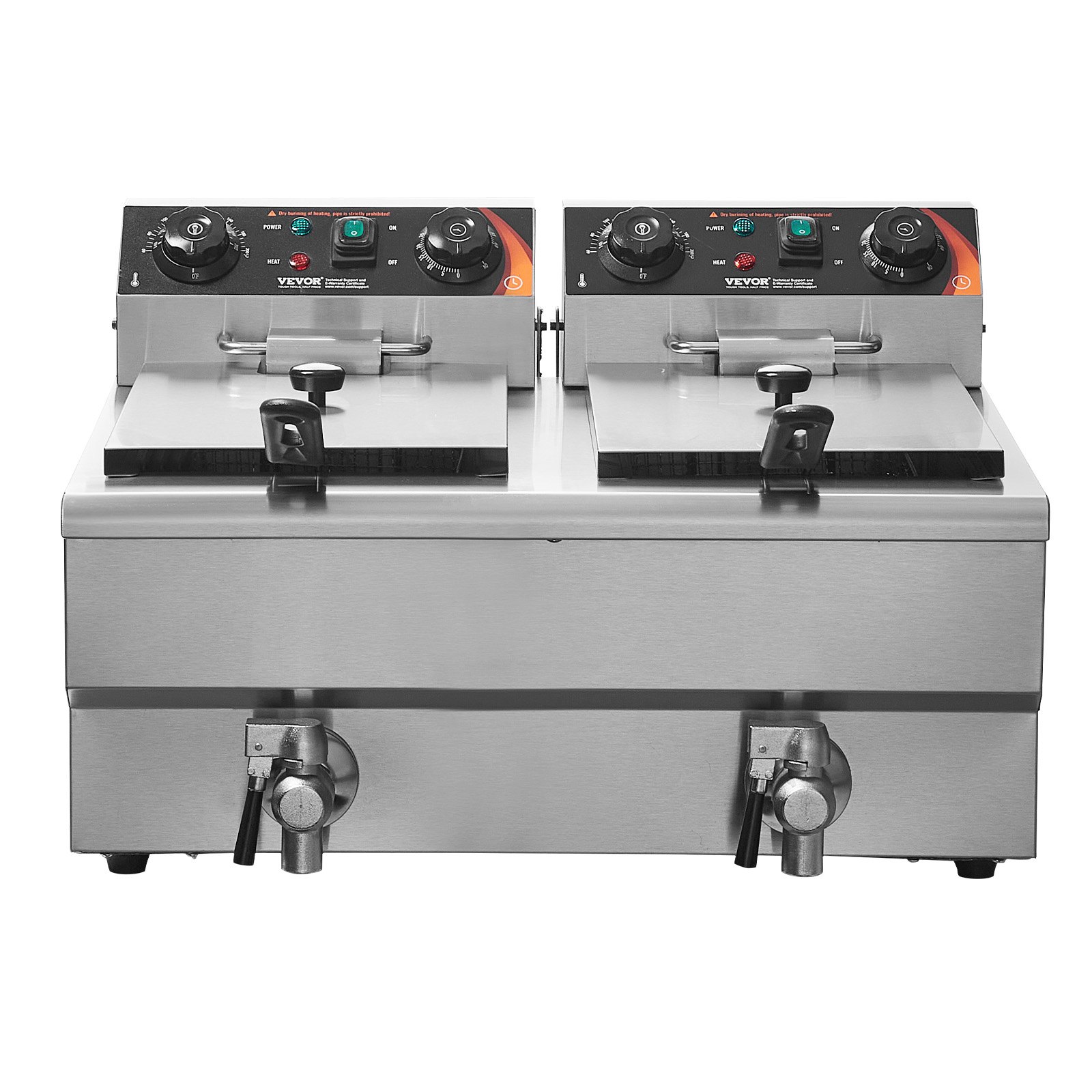 VEVOR Freidora Eléctrica Comercial 2 Tanques 12L 6000W Freidora de Aceite de Acero Inoxidable con 2 Cestas para Freír Temperatura y Tiempo Ajustables 50-200°C para Aros de Cebolla Pollo Patatas Fritas