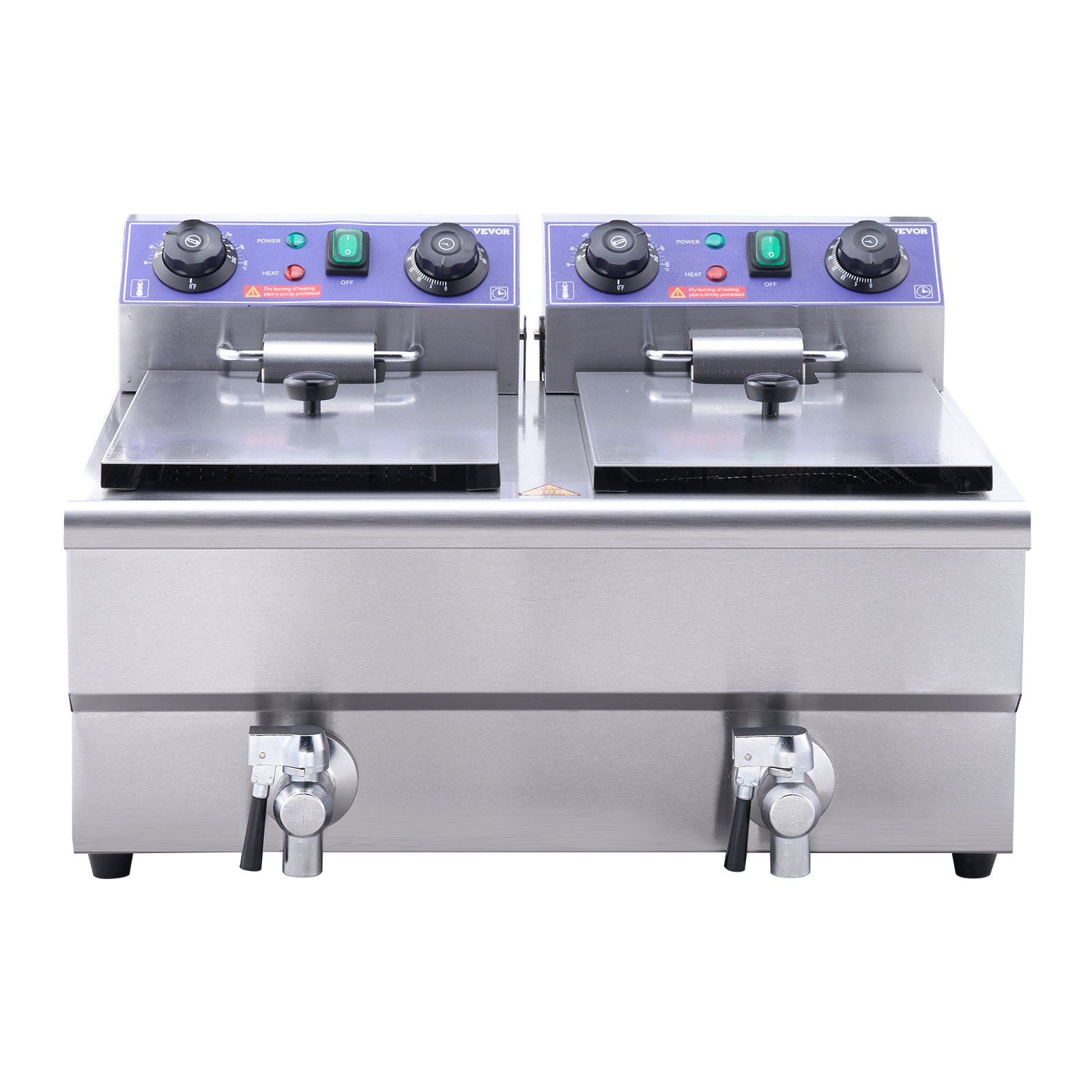 VEVOR Freidora Eléctrica Comercial 2 Tanques 12L 6000W Freidora de Aceite de Acero Inoxidable con 2 Cestas para Freír Temperatura y Tiempo Ajustables 50-200°C para Aros de Cebolla Pollo Patatas Fritas