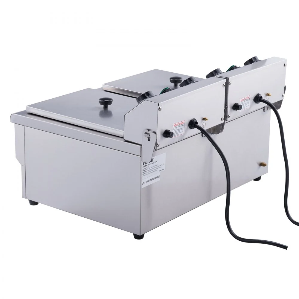 VEVOR Freidora Eléctrica Comercial 2 Tanques 12 L 5000 W Freidora de Aceite de Acero Inoxidable con 2 Cestas para Freír Tapas Temperatura Ajustable 50-200 °C para Aros de Cebolla Pollo Papas Fritas
